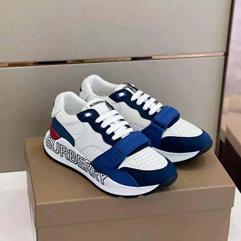 Burberry Men Logo Print Leather Sneakers-Blue - image 6