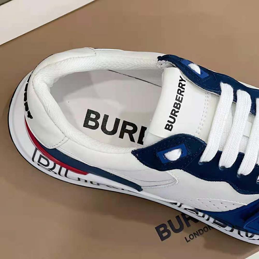 Burberry Men Logo Print Leather Sneakers-Blue - image 8