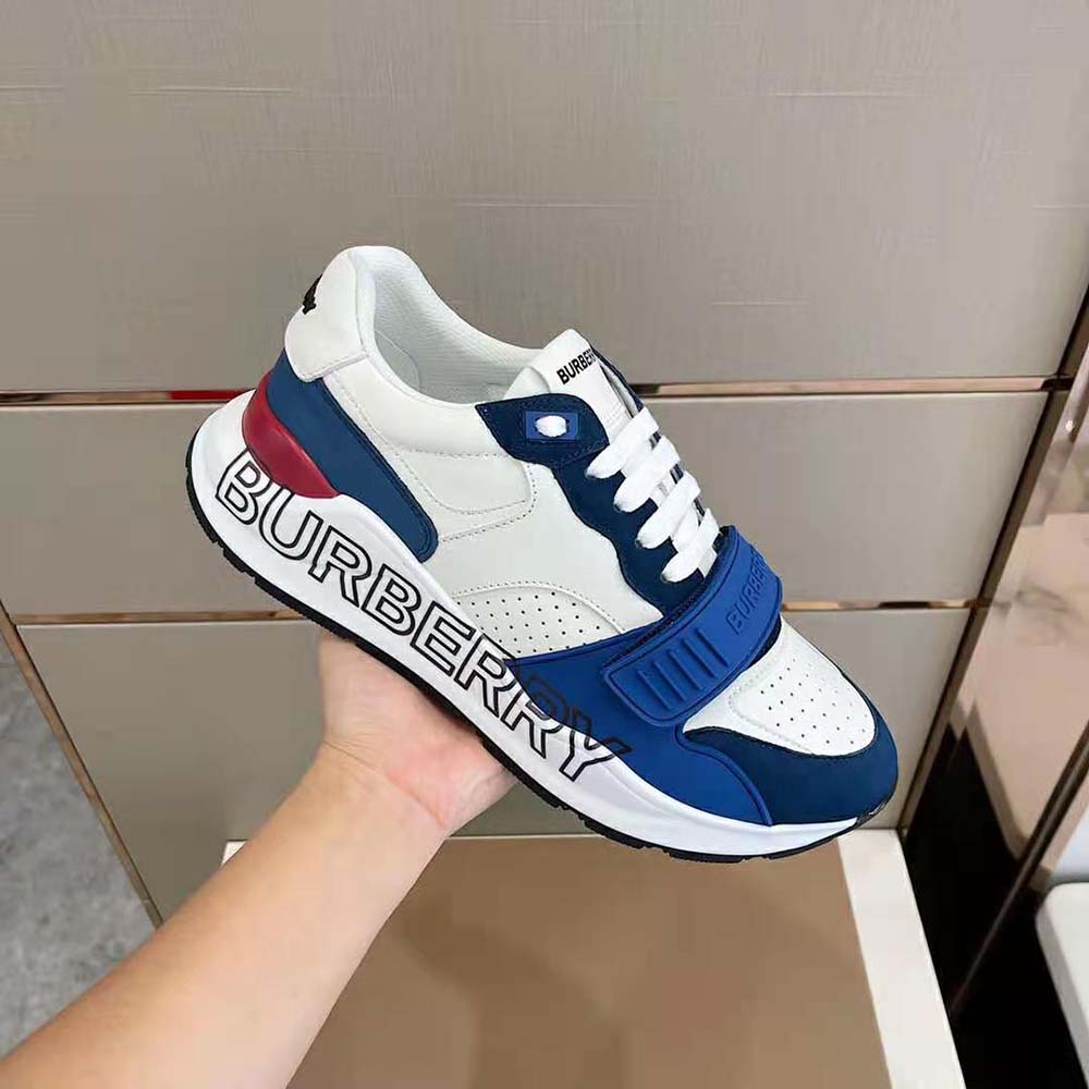 Burberry Men Logo Print Leather Sneakers-Blue - image 4