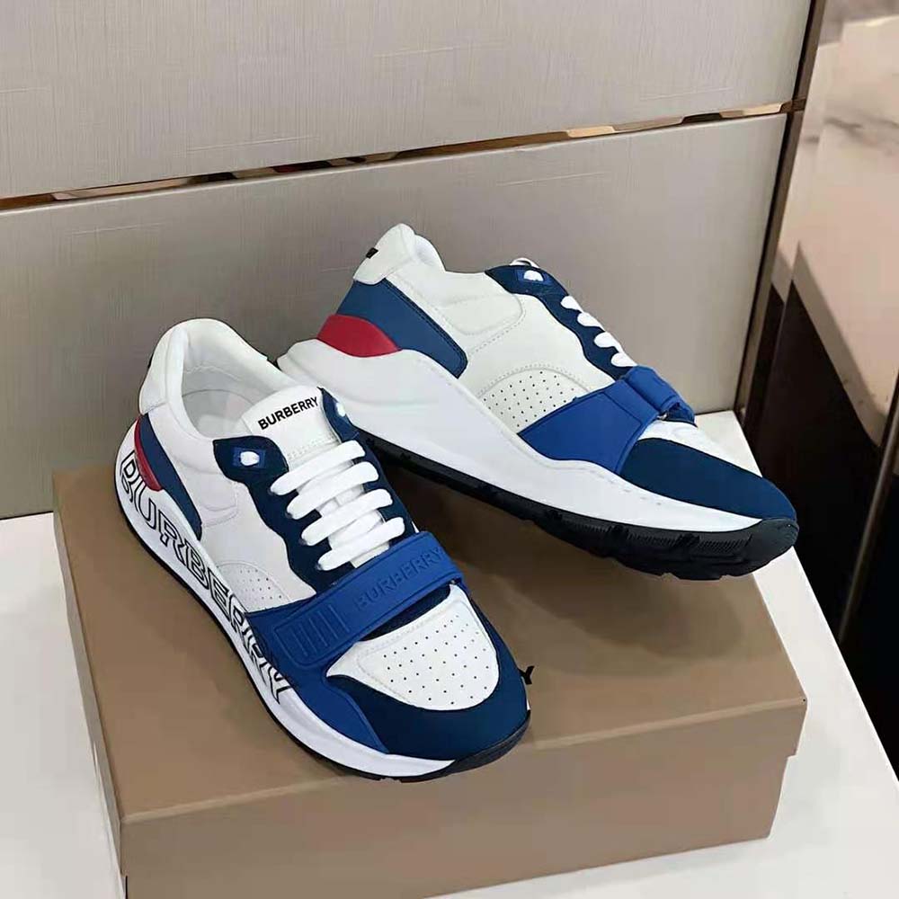 Burberry Men Logo Print Leather Sneakers-Blue - image 7