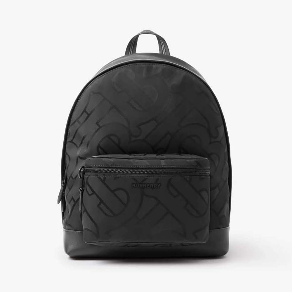 Front view of Burberry Men Monogram Jacquard Backpack-Black