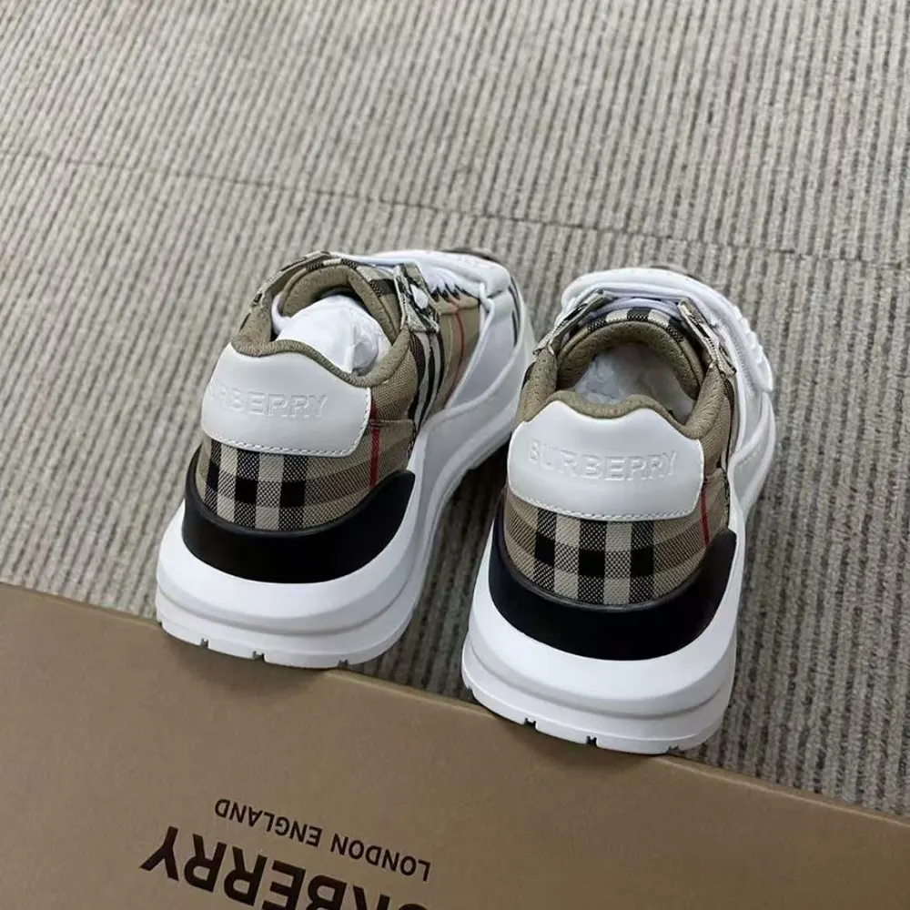 Burberry Unisex Check Suede and Leather Sneakers-White - image 5