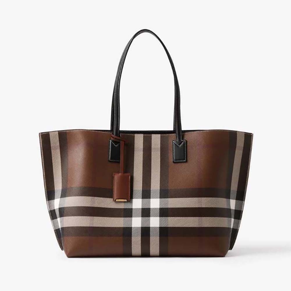 Front view of Burberry Women Check Tote in Calf Leather brown