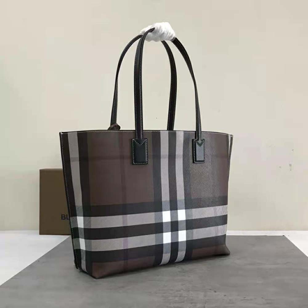 Side profile showing structured silhouette of Burberry Women Check Tote