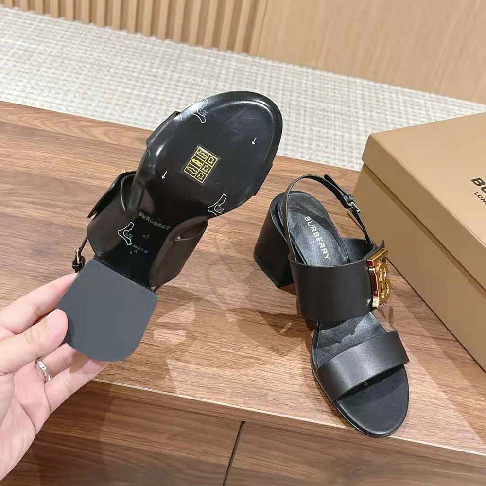 Burberry Women Monogram Motif Leather Sandals-Black - image 10