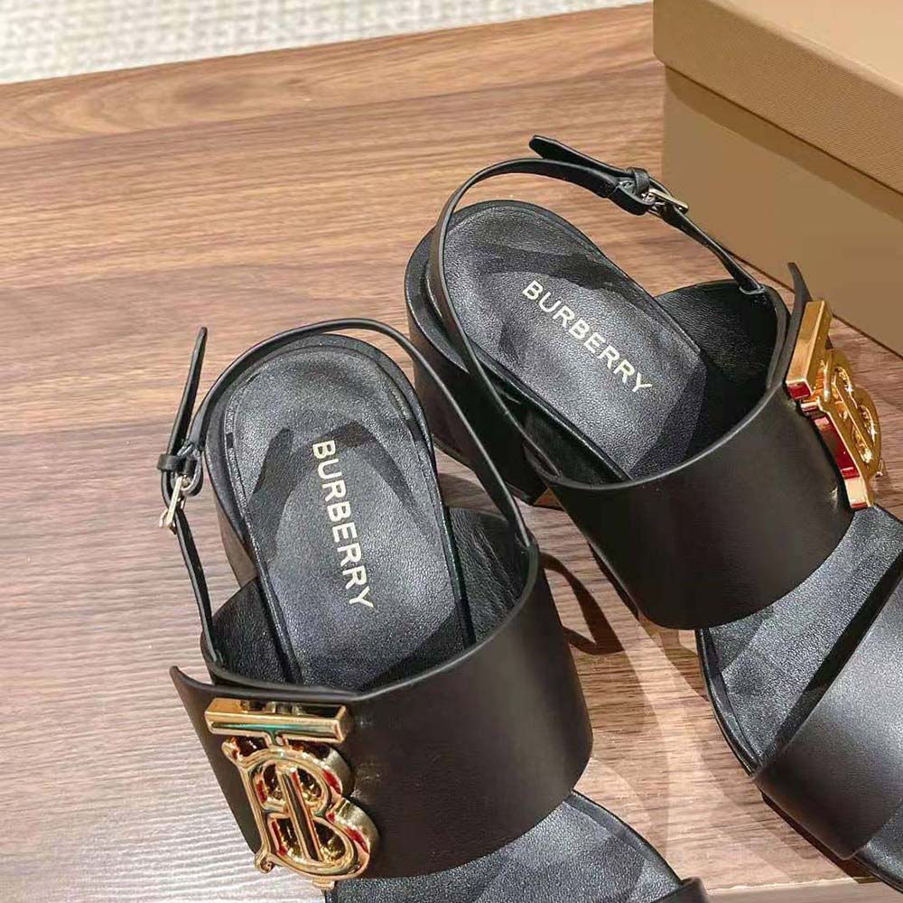 Burberry Women Monogram Motif Leather Sandals-Black - image 7