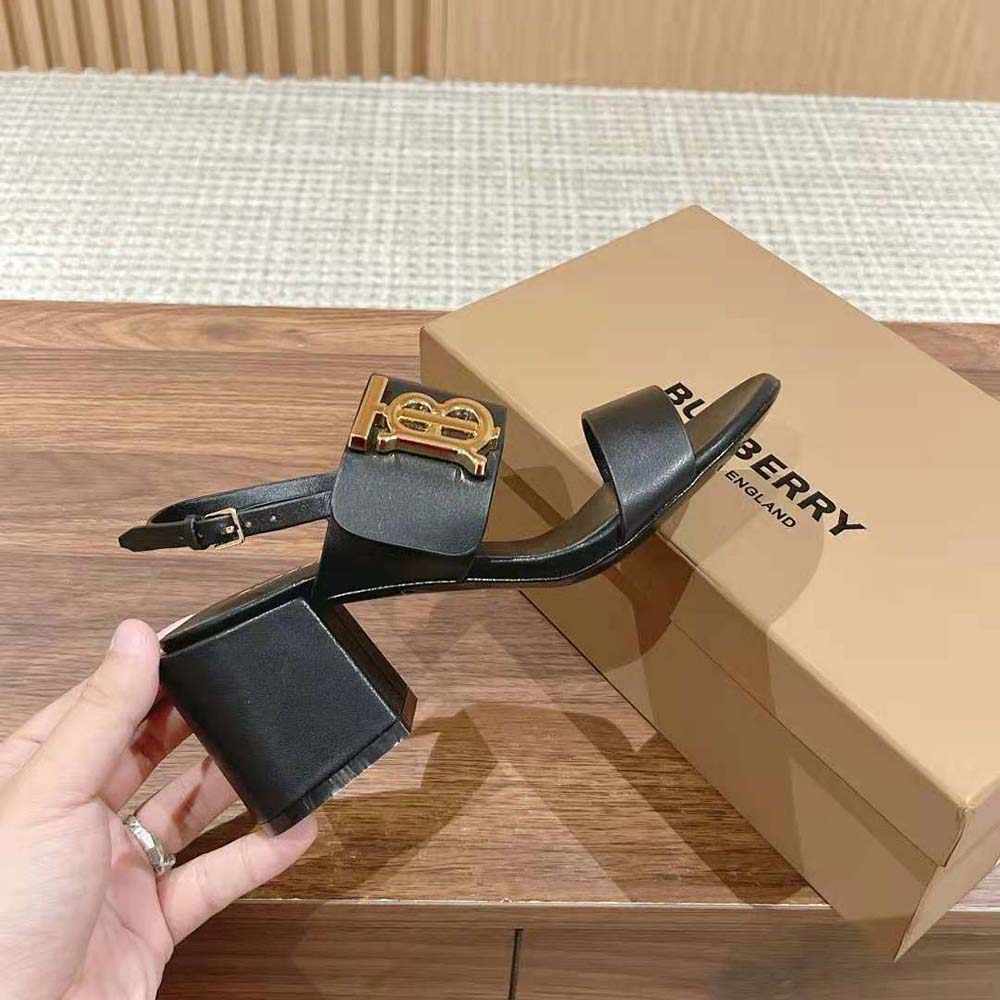 Burberry Women Monogram Motif Leather Sandals-Black - image 9