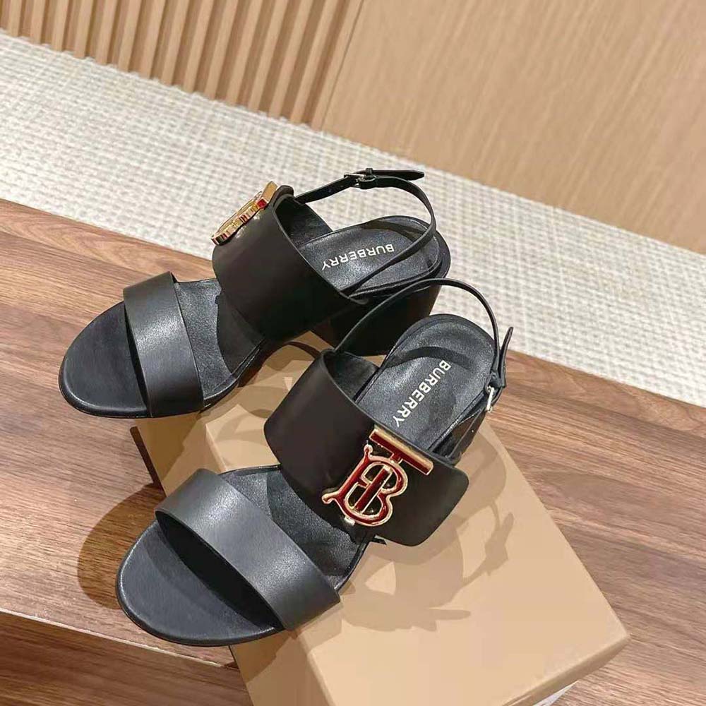 Burberry Women Monogram Motif Leather Sandals-Black - image 4