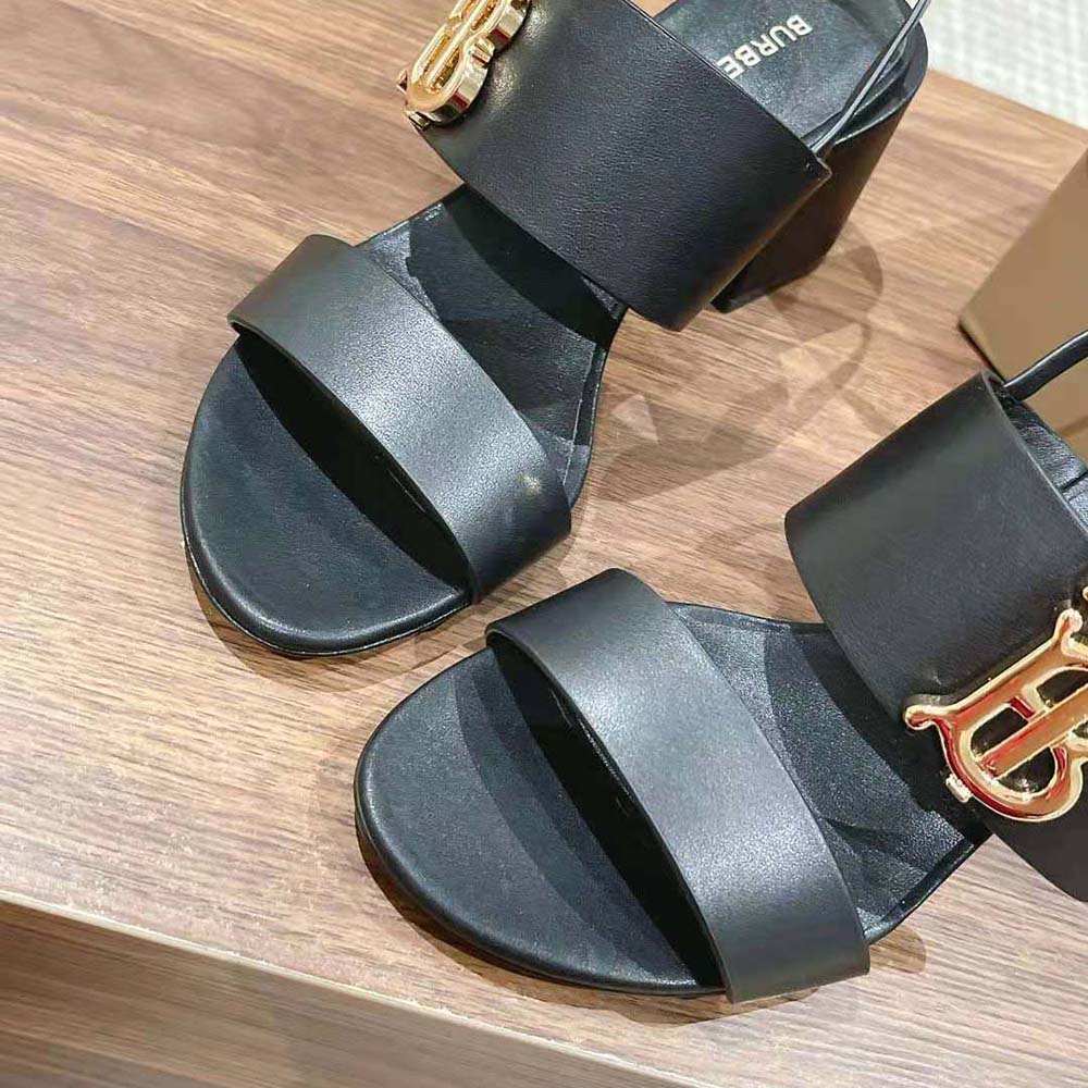 Burberry Women Monogram Motif Leather Sandals-Black - image 6