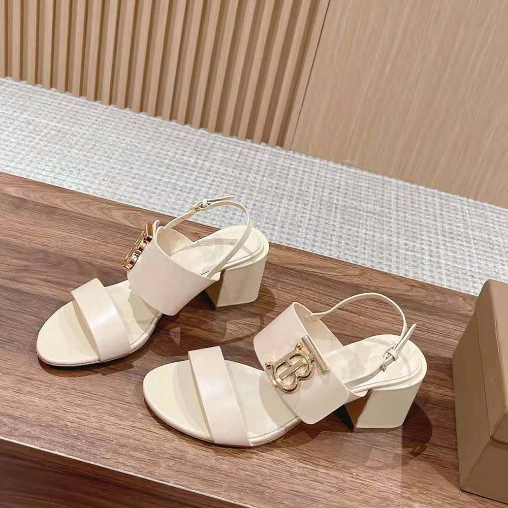Top-down view of Burberry Women Monogram Motif Leather Sandals-White open toe