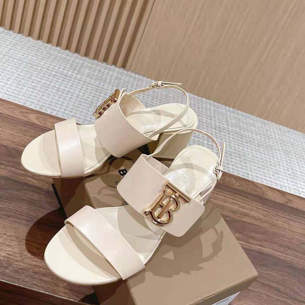 Burberry Women Monogram Motif Leather Sandals-White - image 4