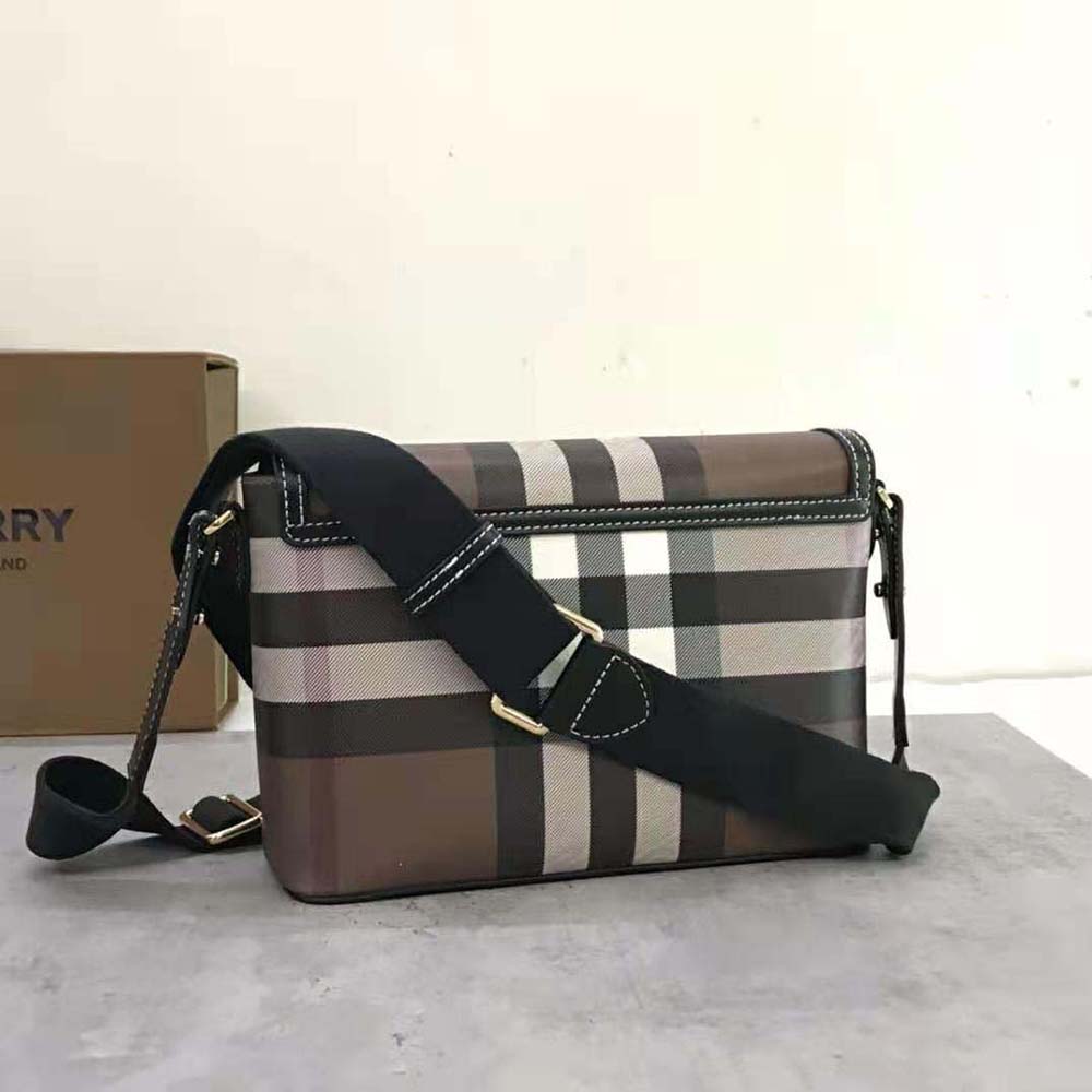 Side profile showing silhouette and brown leather texture of Burberry Women Note Bag