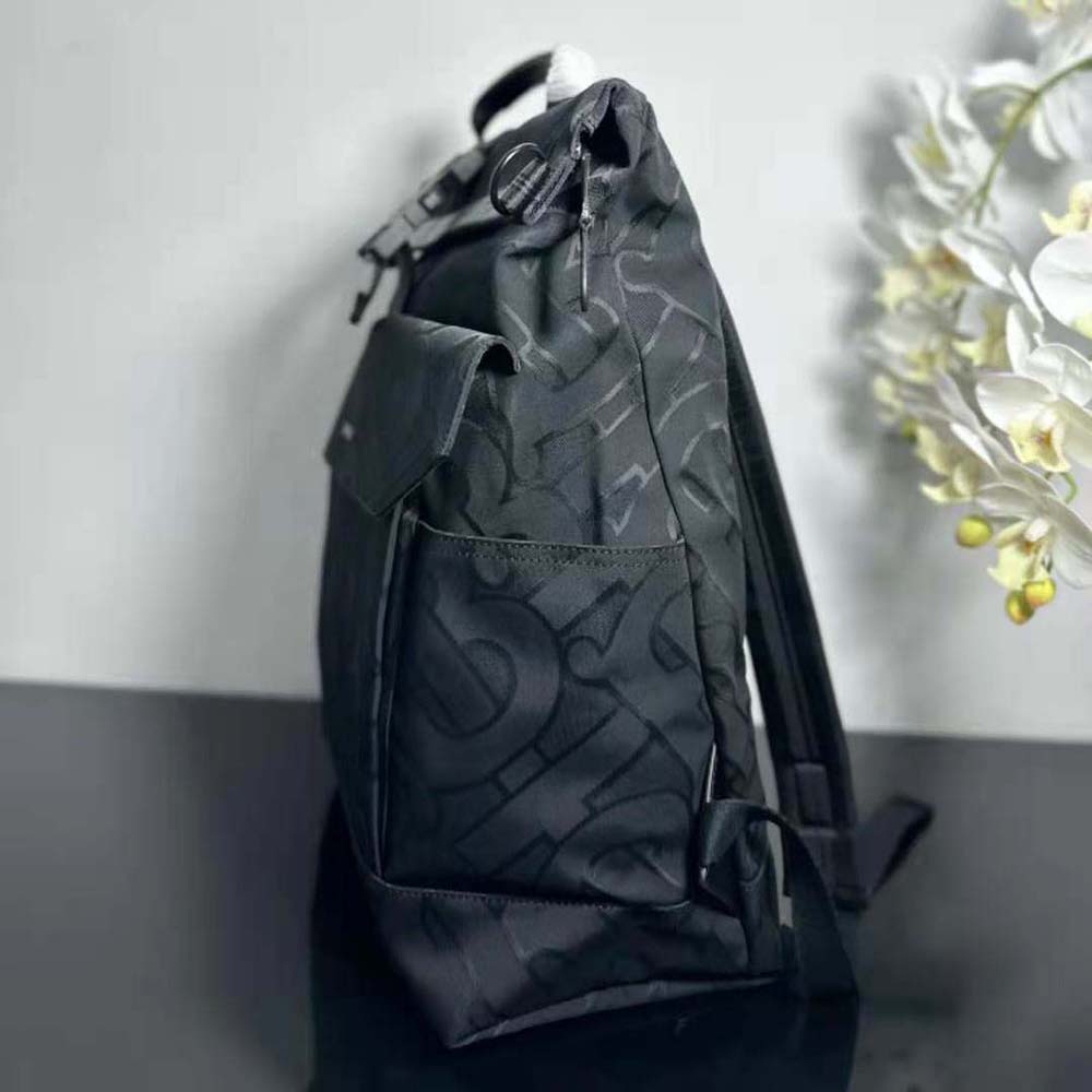 Burberry Men Orville Backpack with Raised Burberry Lettering at Front-Black - image 4