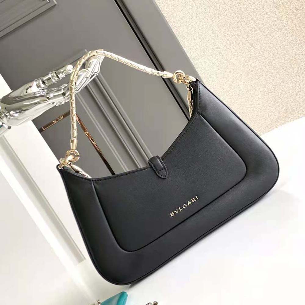 Side profile showing strap and texture of Bvlgari Serpenti Baia Small Shoulder Bag