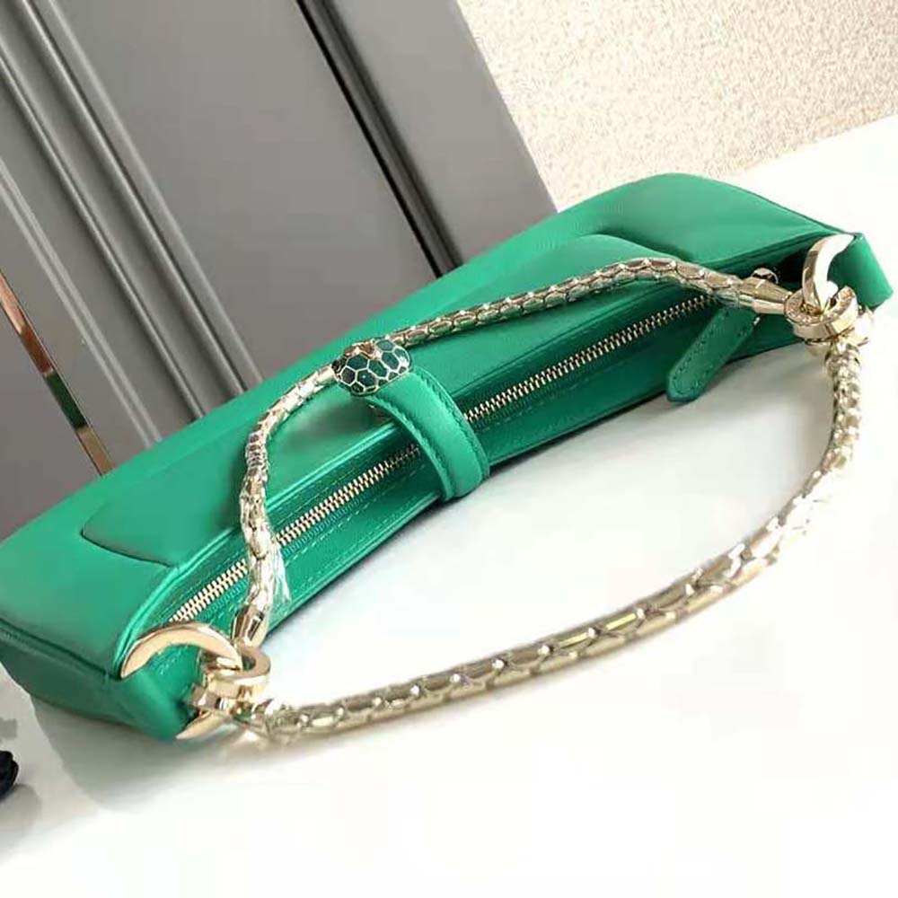 Bvlgari Women Serpenti Baia Small Shoulder Bag in Calf Leather-Green - image 6