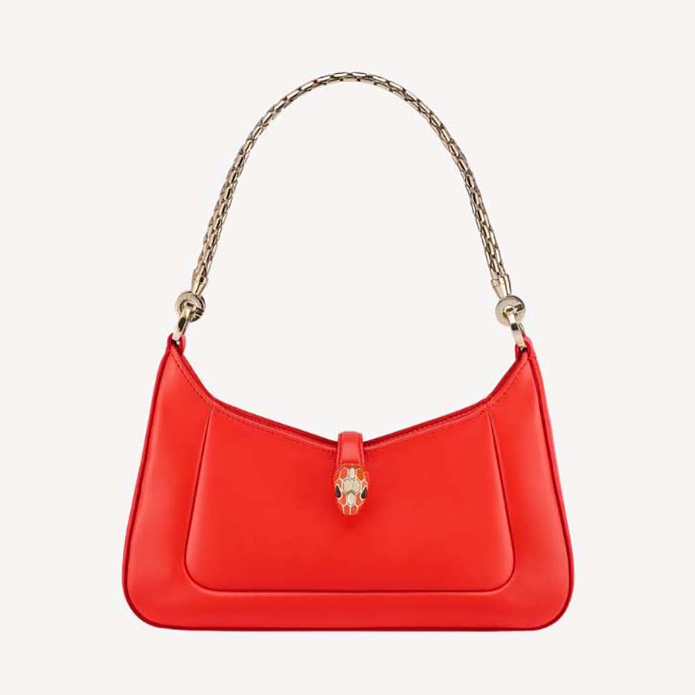 Front view of Bvlgari Women Serpenti Baia Small Shoulder Bag in Orange