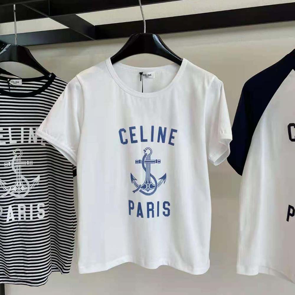 Side profile showing fit of Celine Men 70’S Anchor T-shirt in white