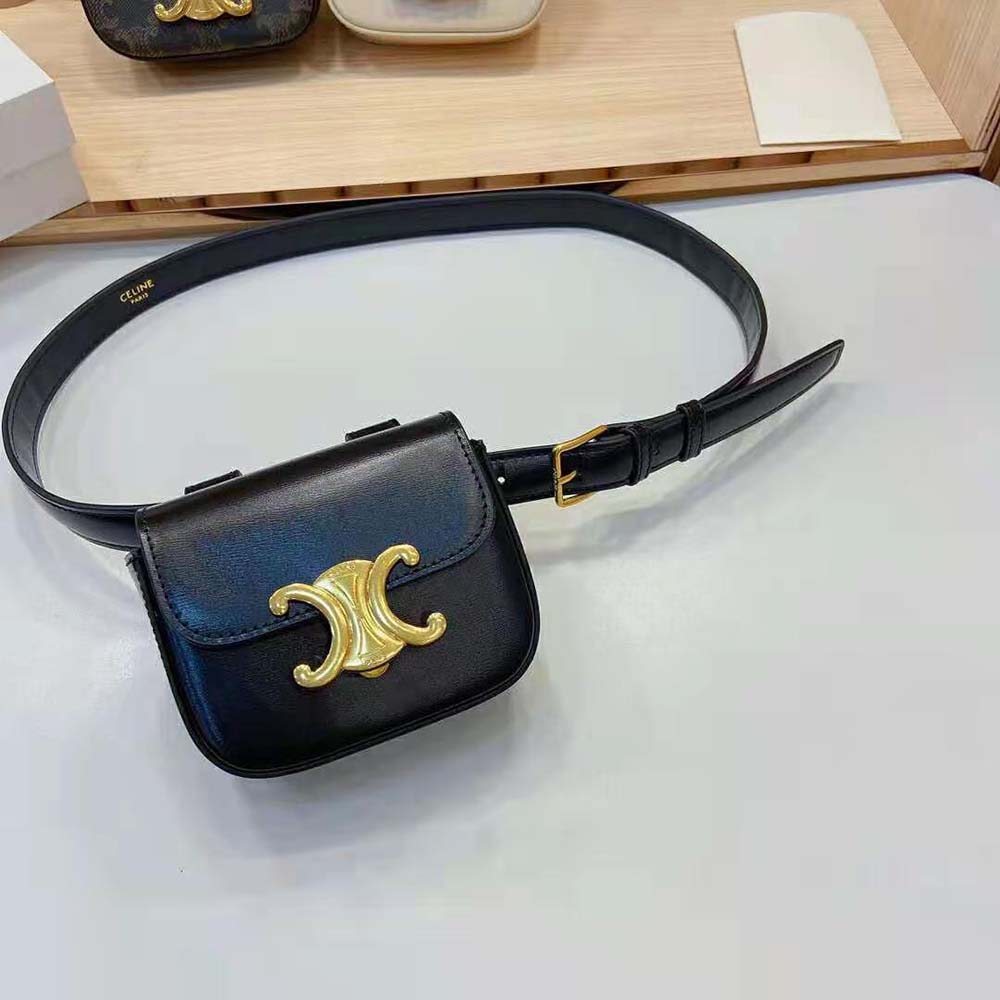 Celine Women Belt Bag Triomphe Belt in Shiny Calfskin-Black - image 6