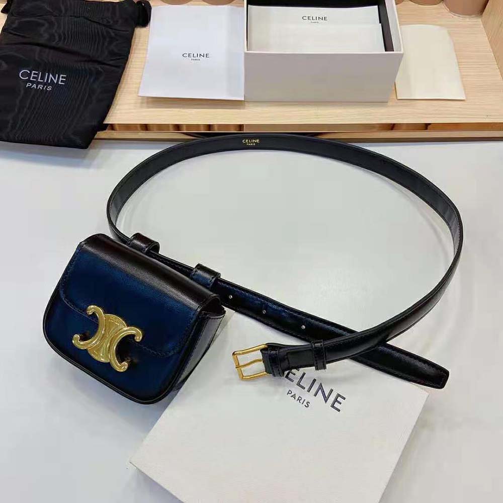 Celine Women Belt Bag Triomphe Belt in Shiny Calfskin-Black - image 4