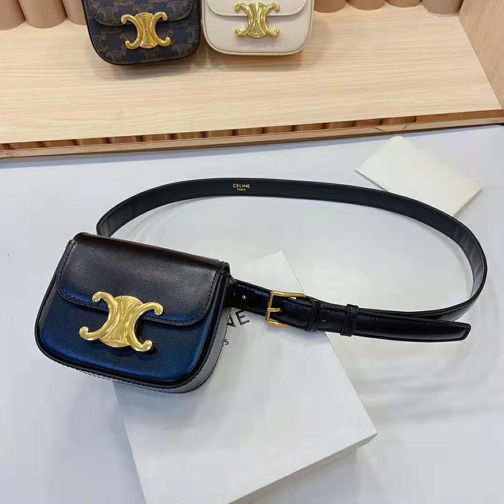 Side profile showing adjustable strap of Celine Women Belt Bag Triomphe Belt