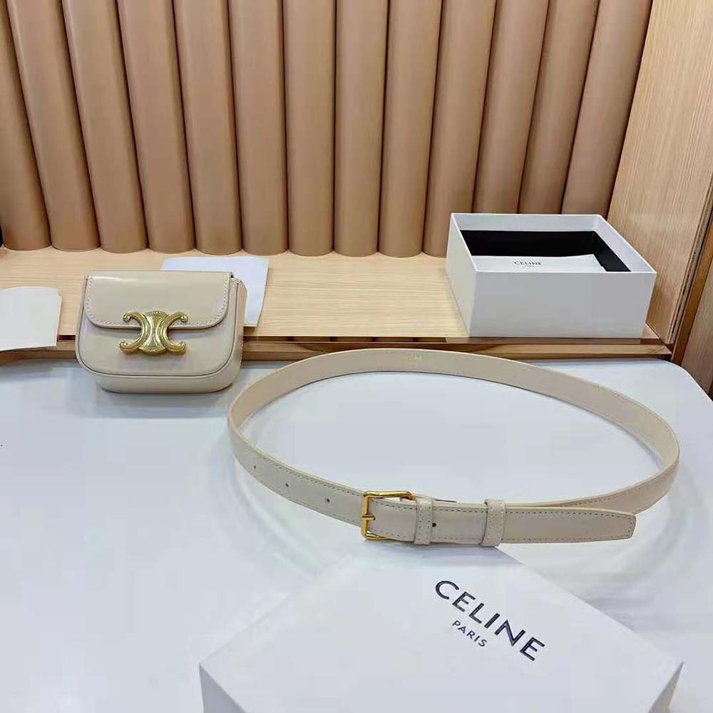 Celine Women Belt Bag Triomphe Belt in Shiny Calfskin-White - image 6