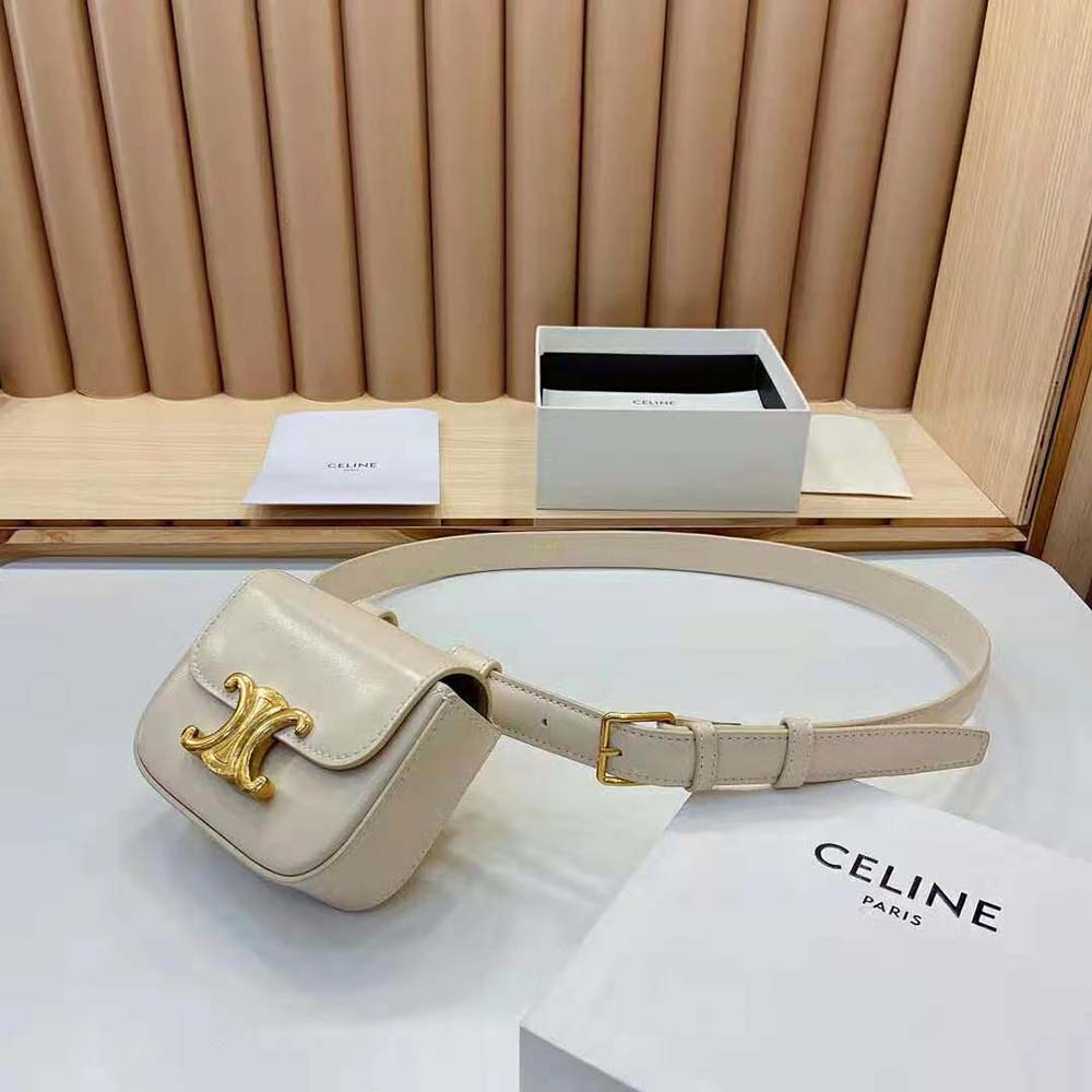 Celine Women Belt Bag Triomphe Belt in Shiny Calfskin-White - image 4