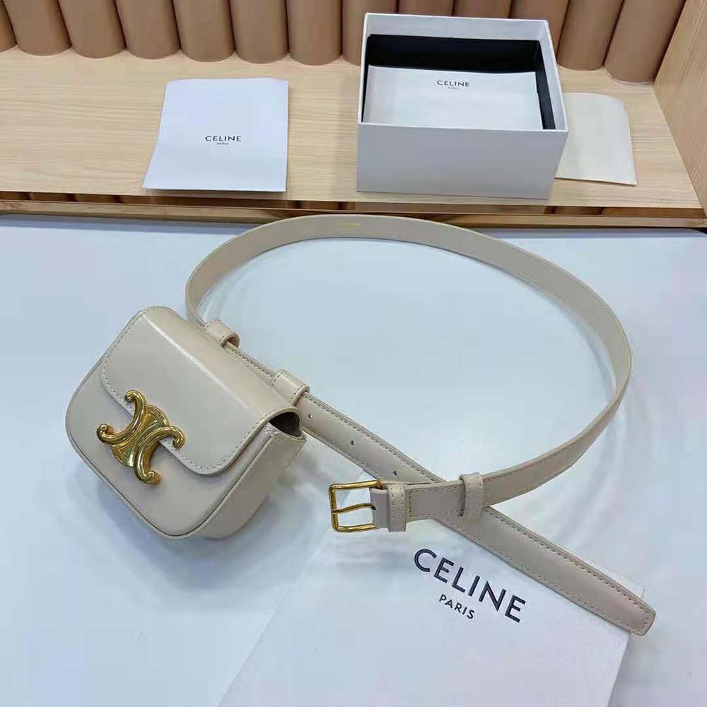 Side angle showing adjustable strap of Celine Women Belt Bag Triomphe Belt