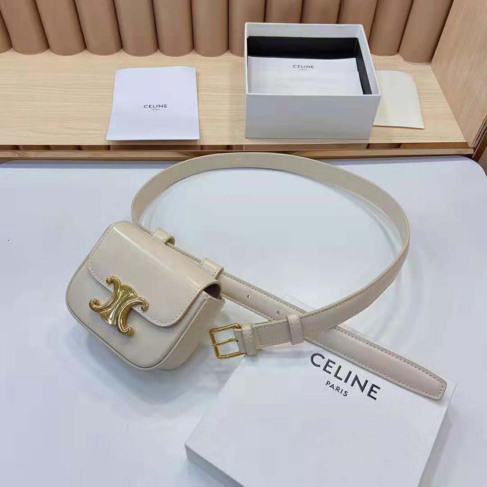 Celine Women Belt Bag Triomphe Belt in Shiny Calfskin-White - image 5