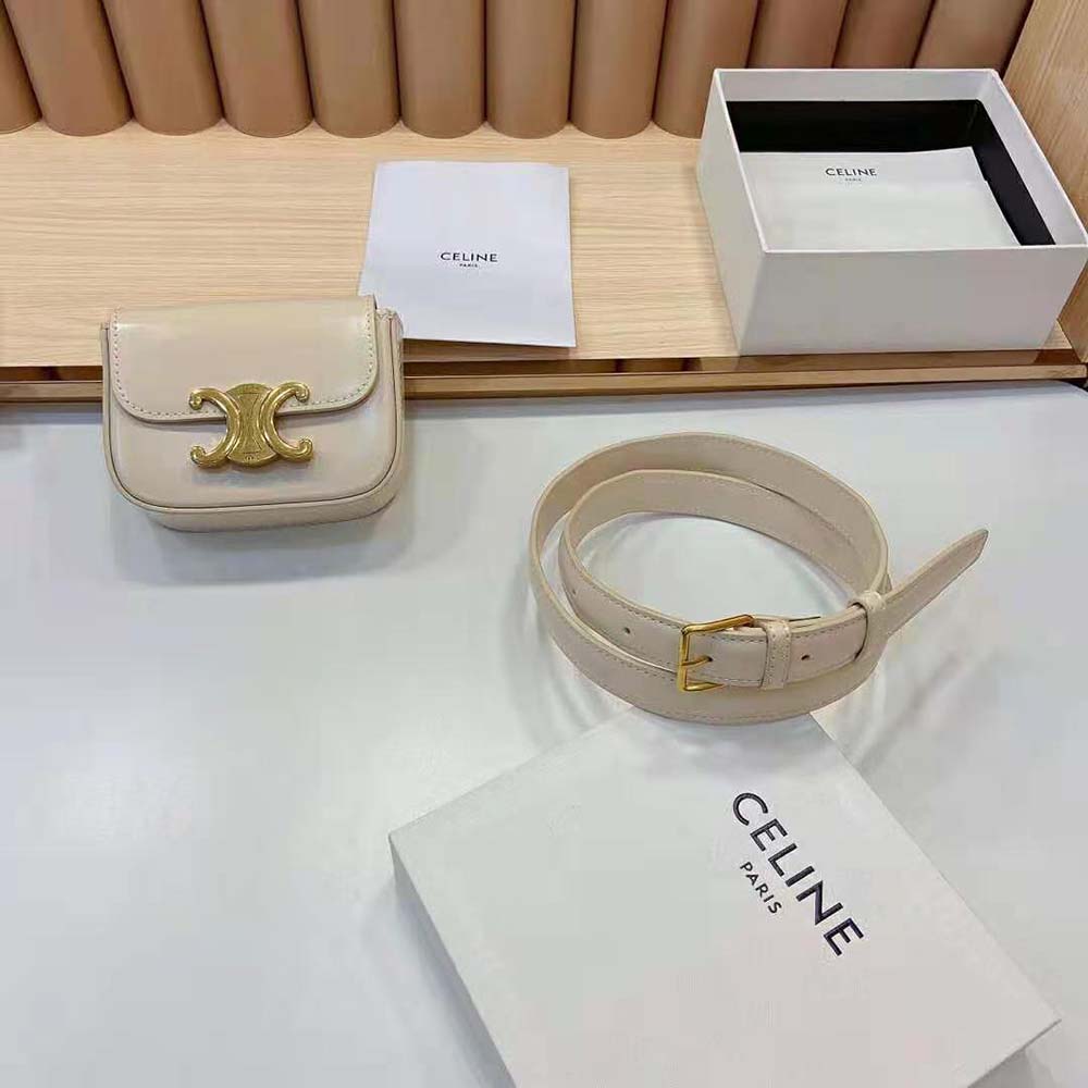 Celine Women Belt Bag Triomphe Belt in Shiny Calfskin-White - image 7