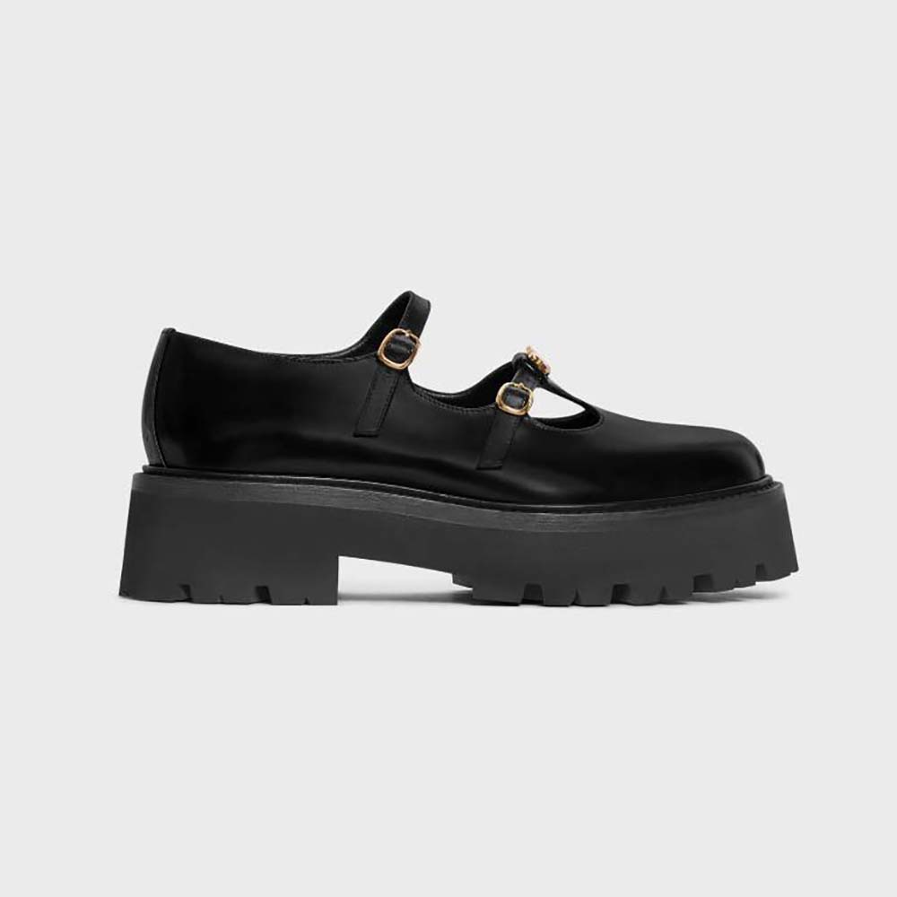 Side profile of Celine Women Bulky Babies Triomphe in Polished Bull-Black