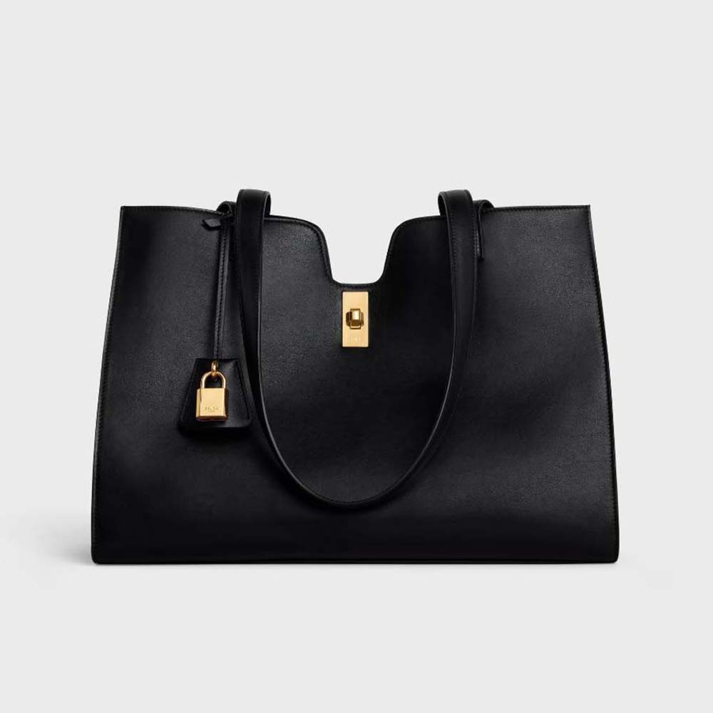 Front view of Celine Women Cabas 16 in Smooth Calfskin-Black