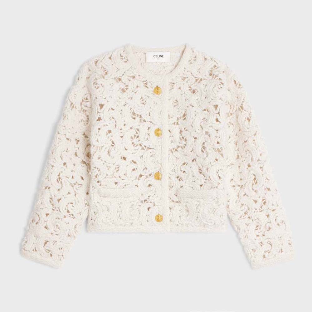 Front view of Celine Women Cardigan Jacket in Cornelly Wool white