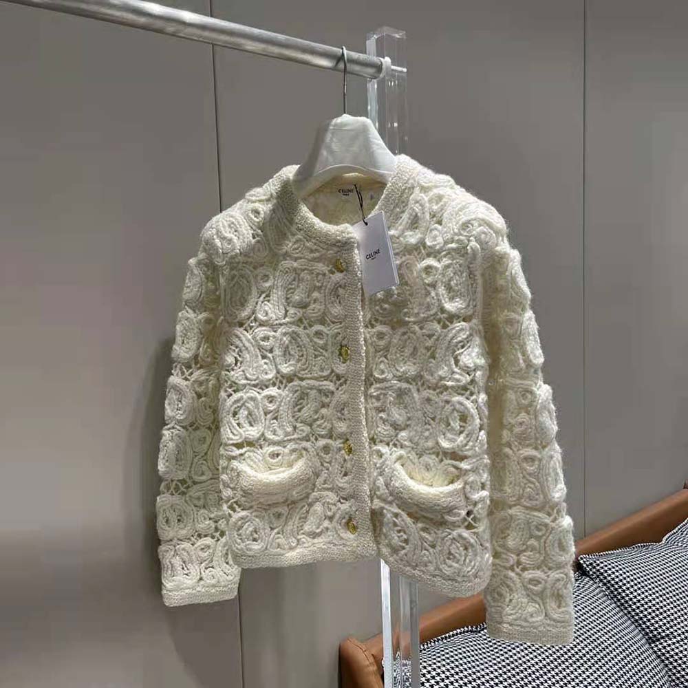 Close-up of polished metal buttons on Celine Women Cardigan Jacket