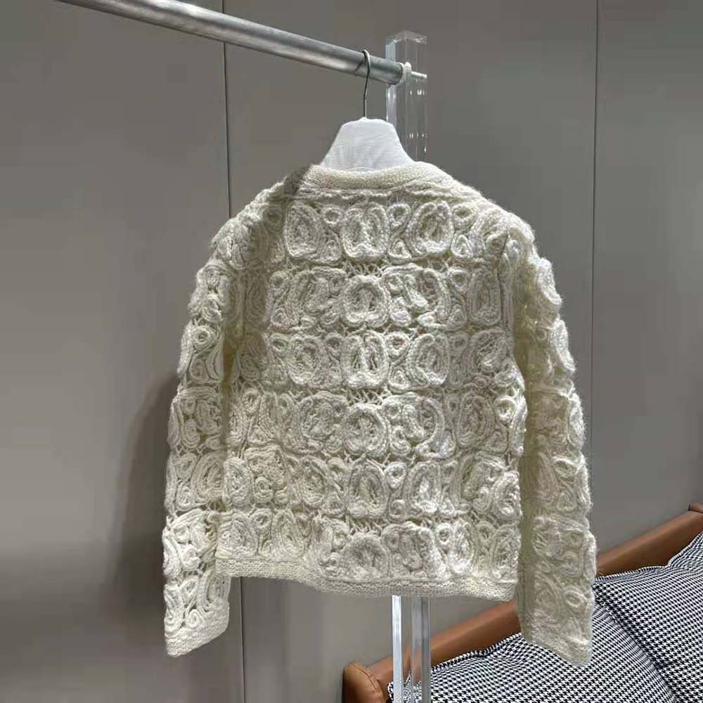 Side angle showing relaxed fit of Celine Women Cardigan Jacket white