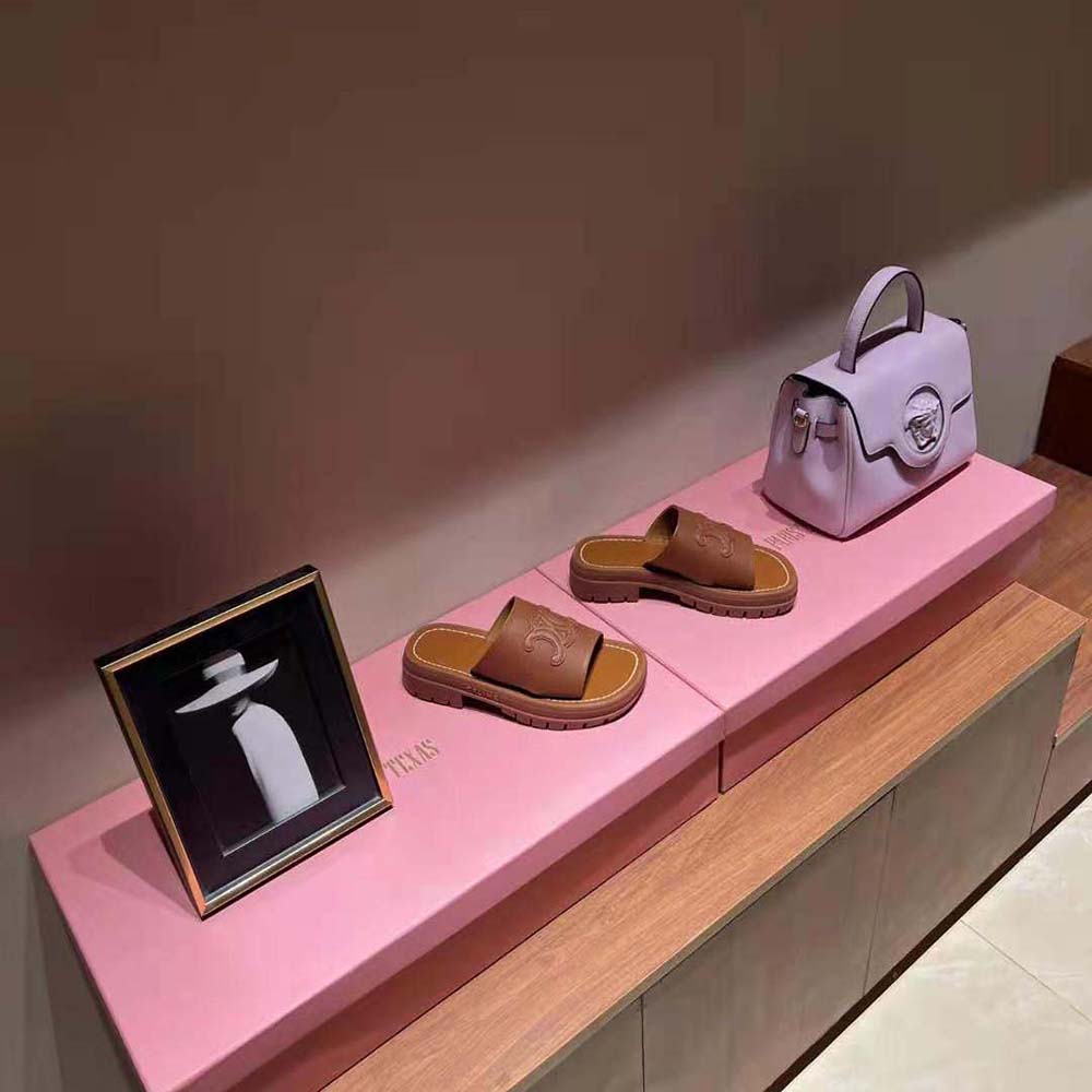 Celine Women Clea Triomphe Slide in Calfskin & Vegetal Tanning - image 4