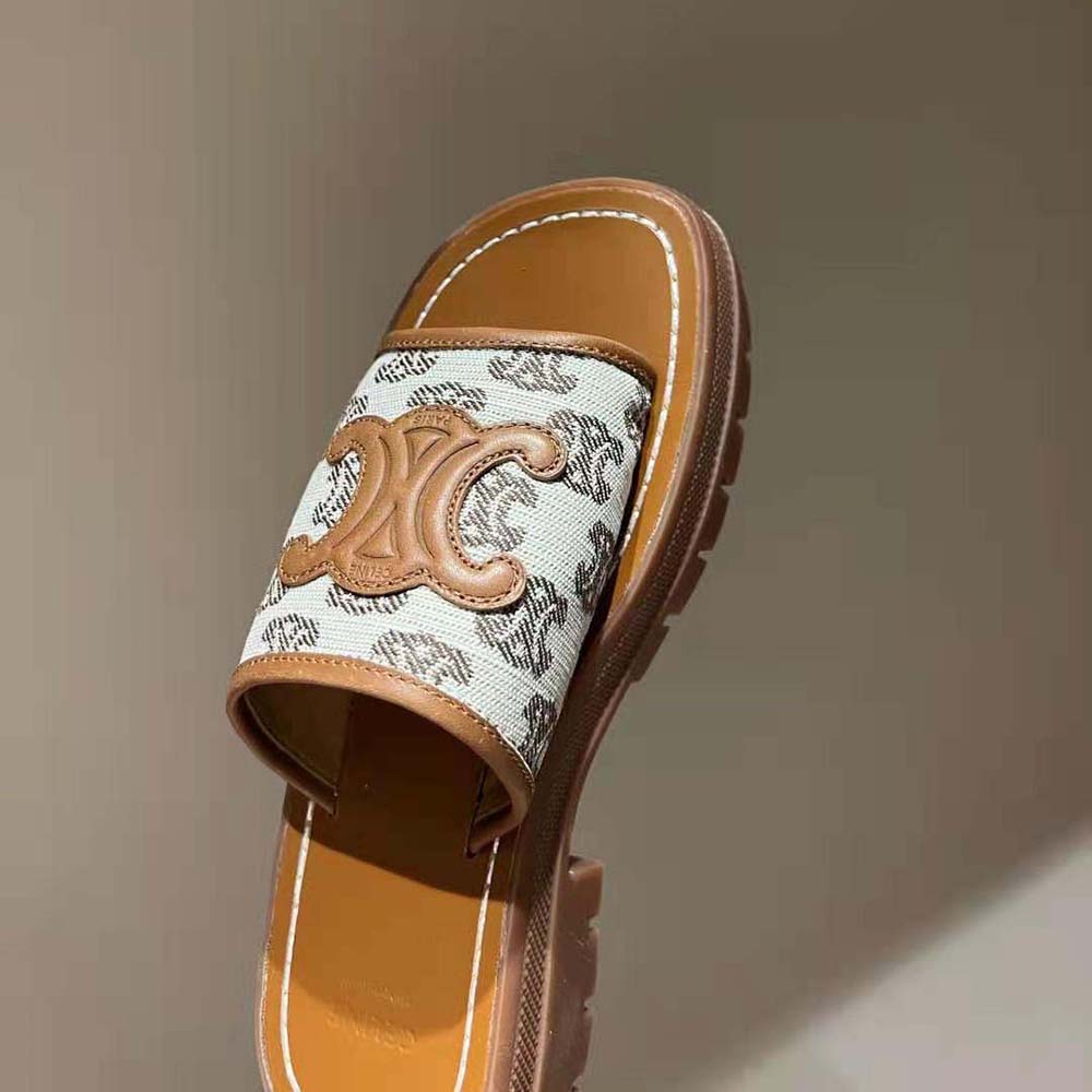 Celine Women Clea Triomphe Slide in Triomphe Stamped Canvas & Calfskin - image 5