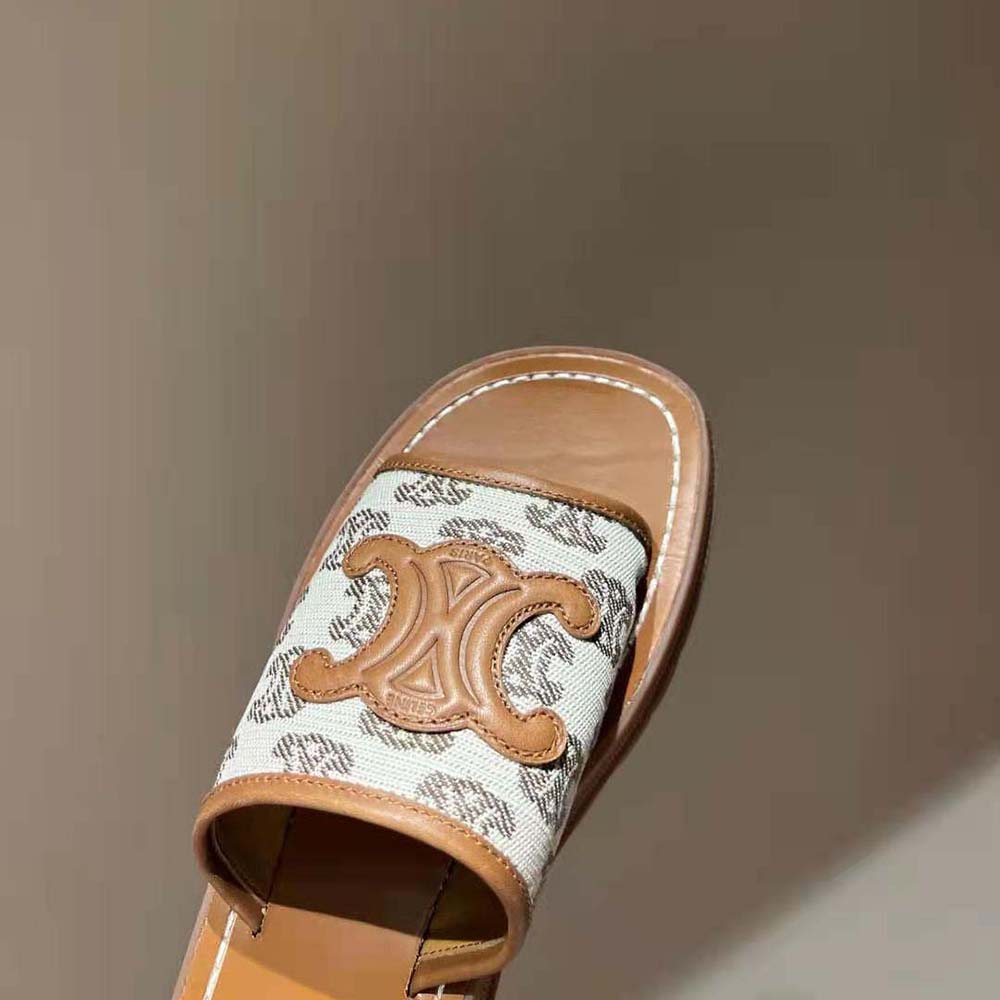 Celine Women Clea Triomphe Slide in Triomphe Stamped Canvas & Calfskin - image 6