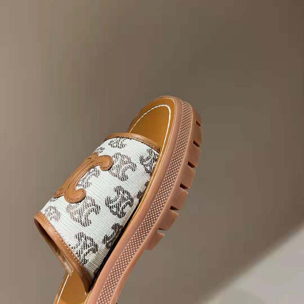 Celine Women Clea Triomphe Slide in Triomphe Stamped Canvas & Calfskin - image 8