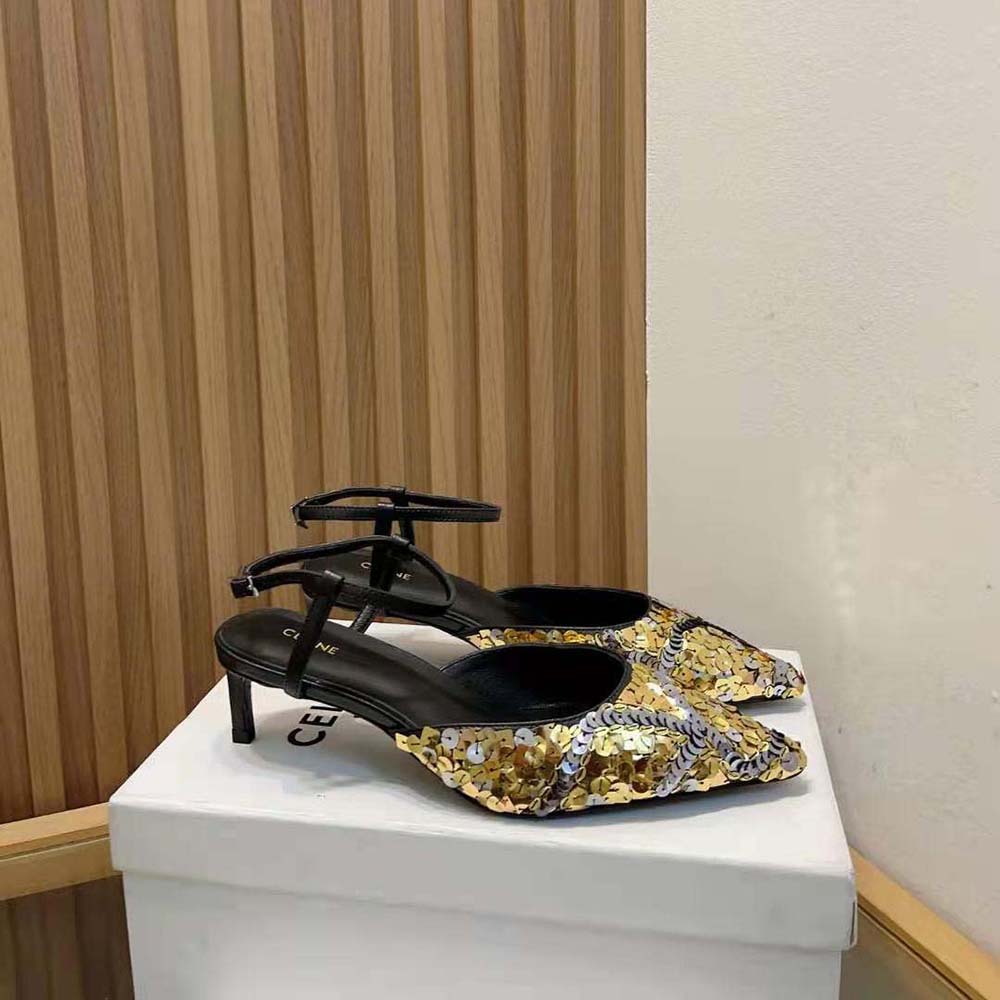 Top angle showcasing adjustable buckle and silhouette of Celine Women Kitten sandal