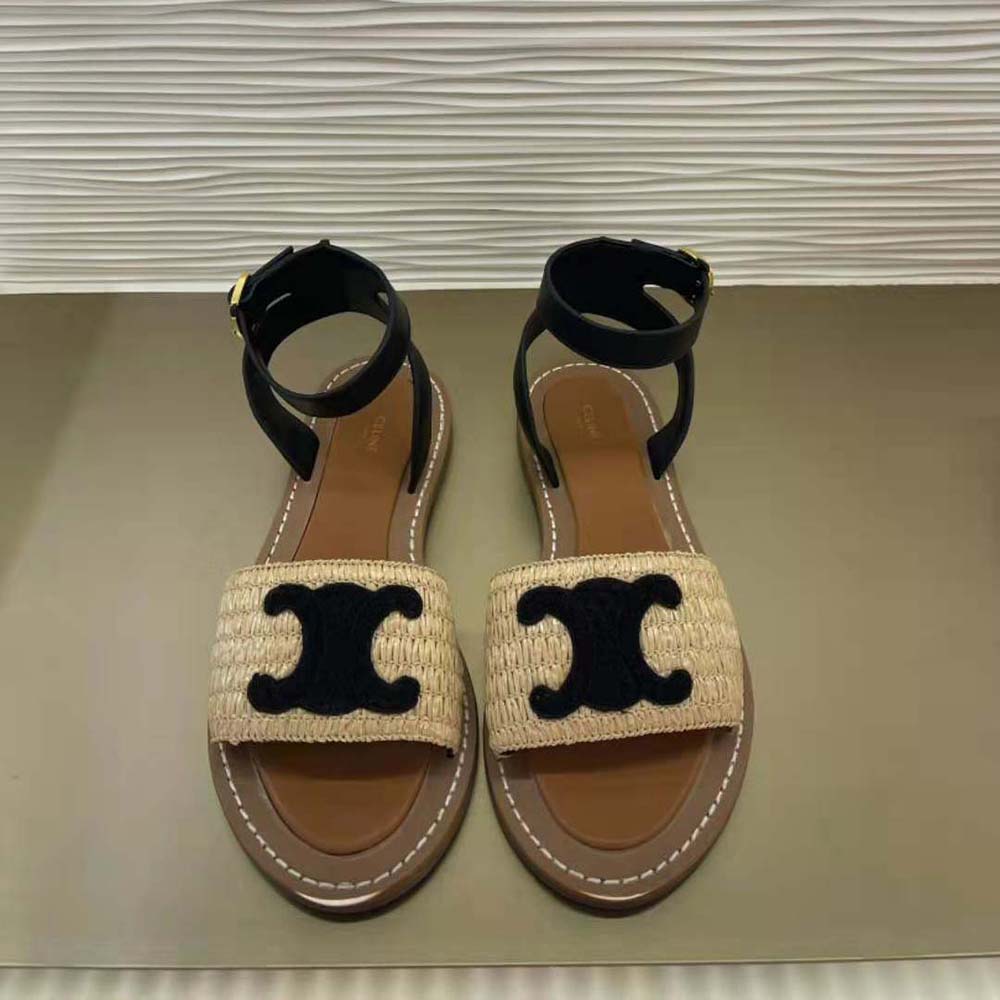 Top-down view showing cushioned footbed of Celine Women Lympia Flat Strap Sandal