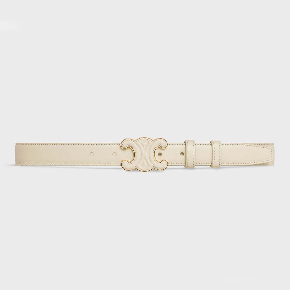 Front view of Celine Women Medium Cuir Triomphe Belt in white leather