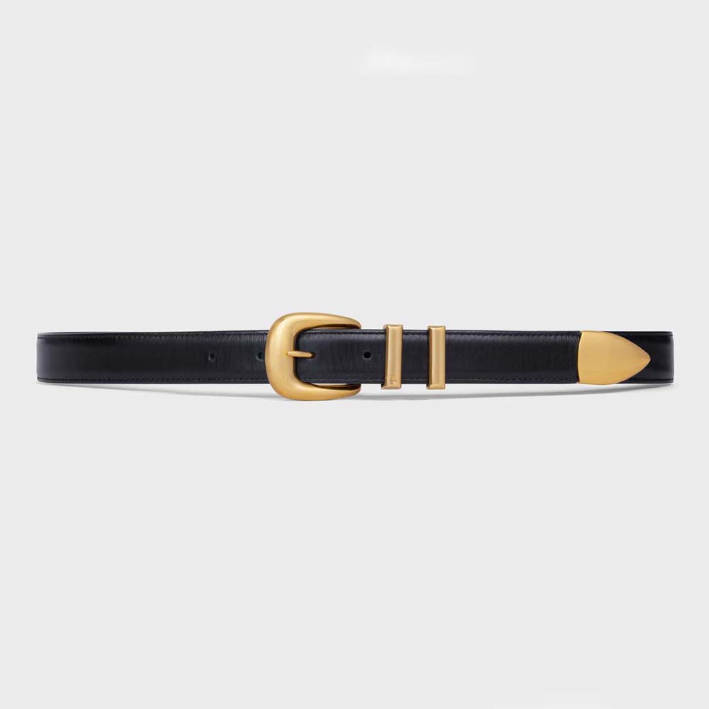 Front view of Celine Women Medium Western Belt in smooth calfskin-gold