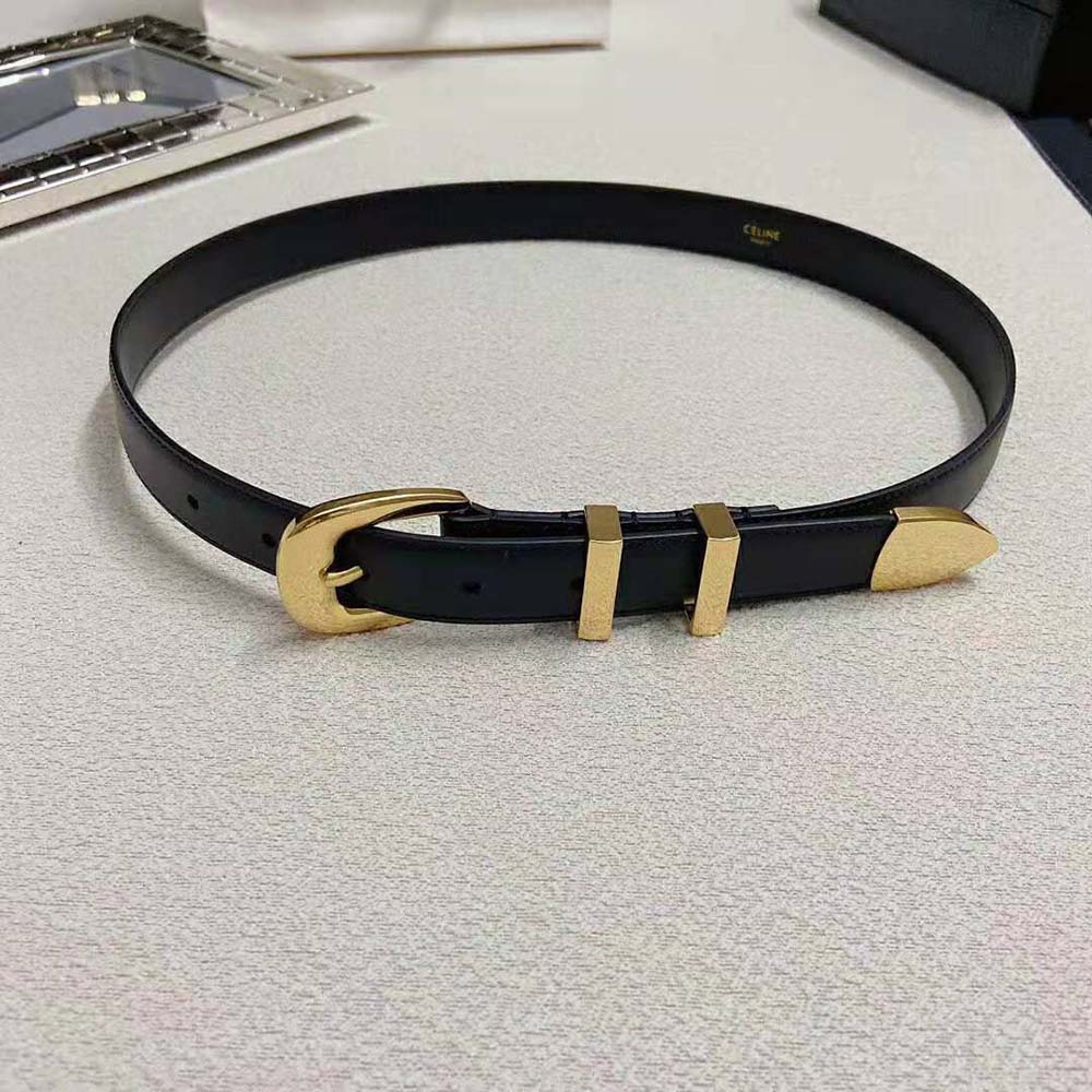 Side angle showing leather texture of Celine Women Medium Western Belt