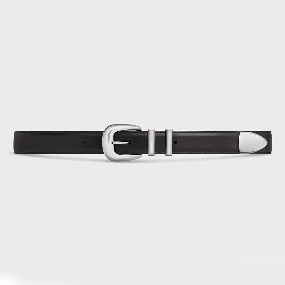 Front view of Celine Women Medium Western Belt in Smooth Calfskin-Silver
