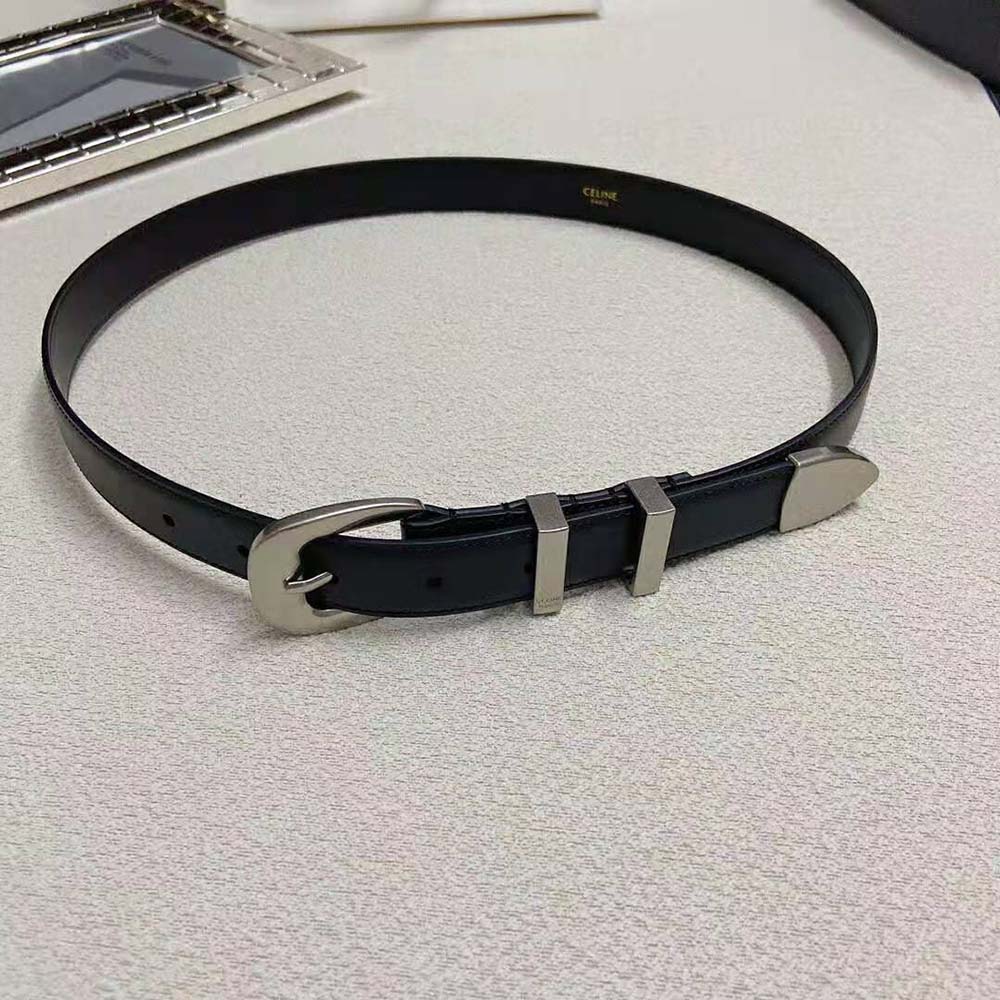 Close-up detail of silver buckle on Celine Women Medium Western Belt