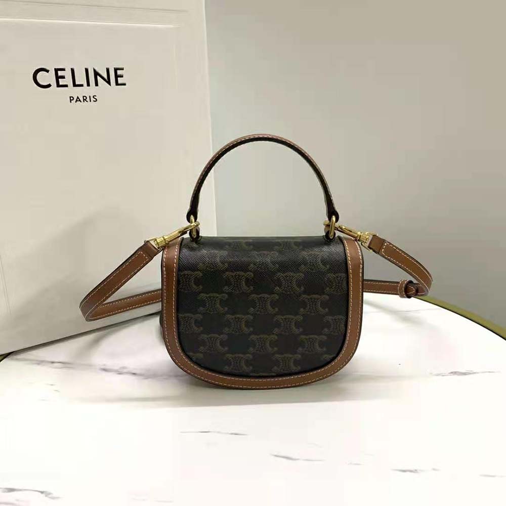 Side profile showing adjustable strap on Celine Women Mini Besace Triomphe