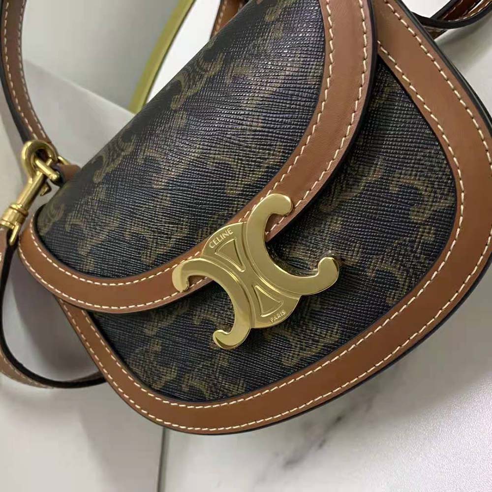 Celine Women Mini Besace Triomphe in Shiny Calfskin-Brown - image 6