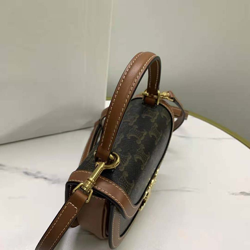 Celine Women Mini Besace Triomphe in Shiny Calfskin-Brown - image 10