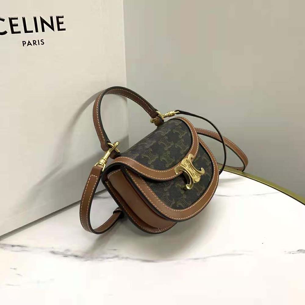 Celine Women Mini Besace Triomphe in Shiny Calfskin-Brown - image 4
