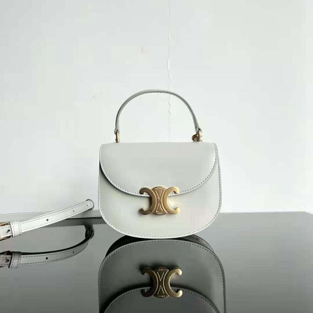 Close-up of signature Triomphe clasp on Celine Women Mini Besace Triomphe